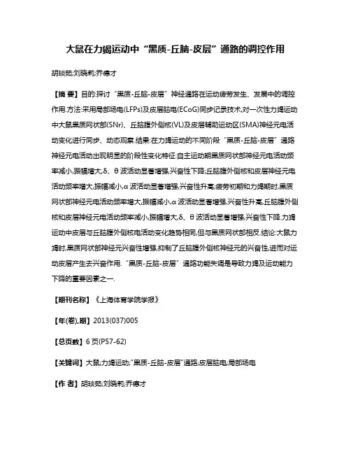 大鼠在力竭运动中“黑质-丘脑-皮层”通路的调控作用