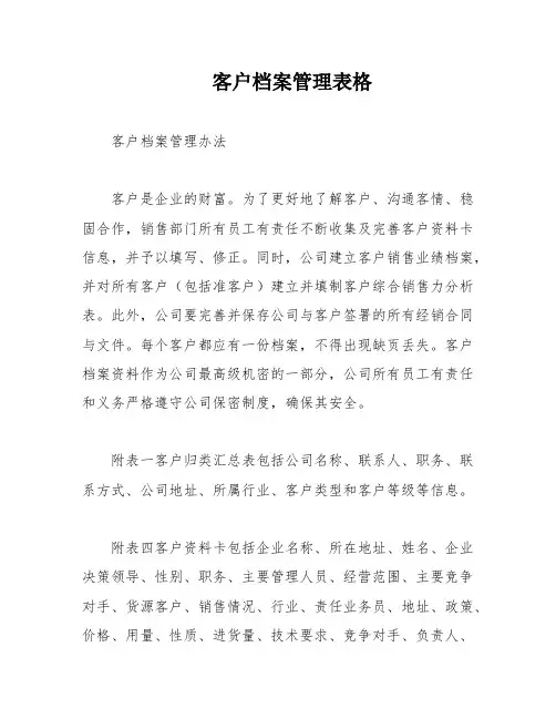 客户档案管理表格