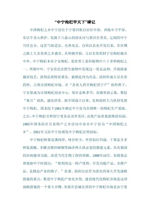 “中宁枸杞甲天下”碑记