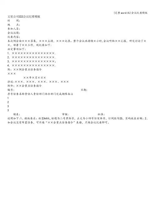 (完整word版)会议纪要模板