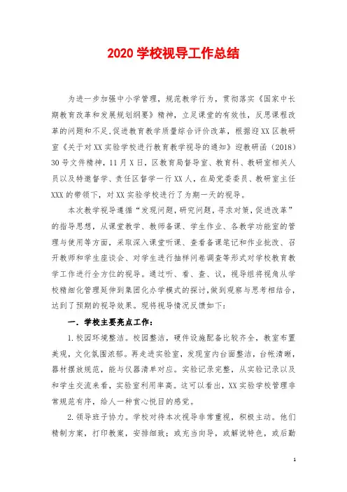 2020学校视导工作总结