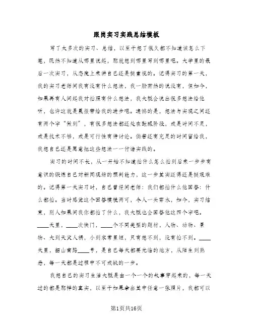 跟岗实习实践总结模板(4篇)