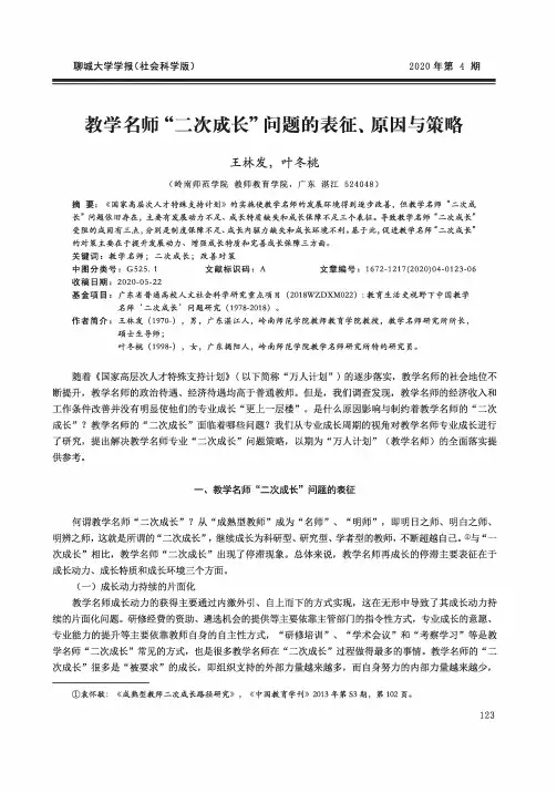 教学名师“二次成长”问题的表征、原因与策略