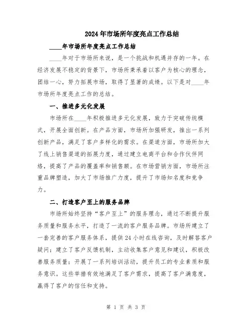 2024年市场所年度亮点工作总结