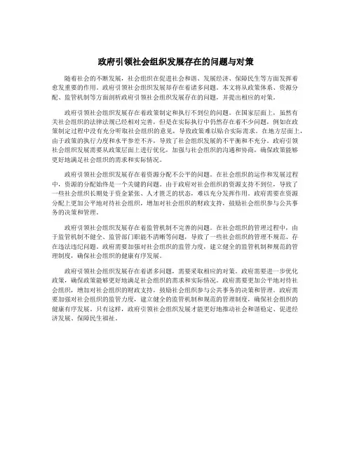 政府引领社会组织发展存在的问题与对策