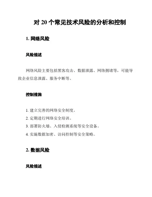 对20个常见技术风险的分析和控制