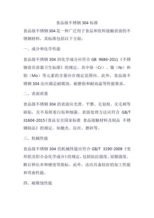 食品级不锈钢304标准