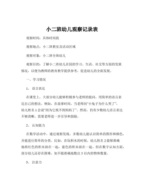小二班幼儿观察记录表