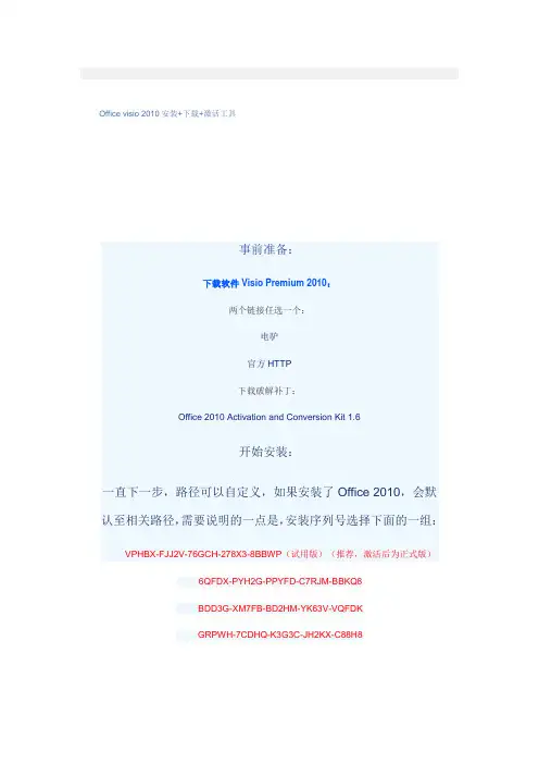 Office visio 2010安装+下载+激活工具