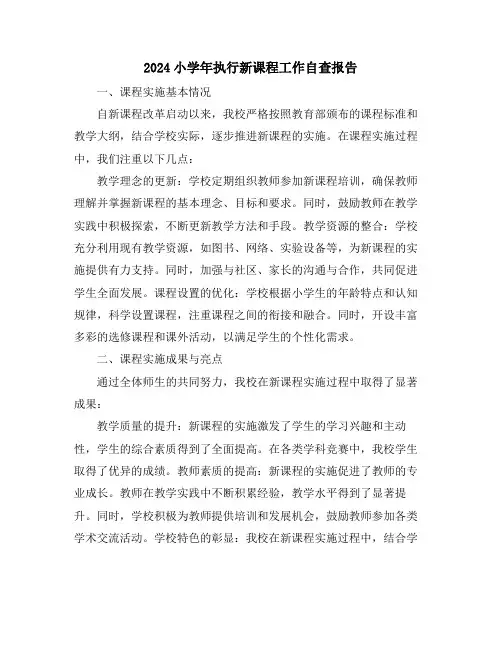 2024小学年执行新课程工作自查报告