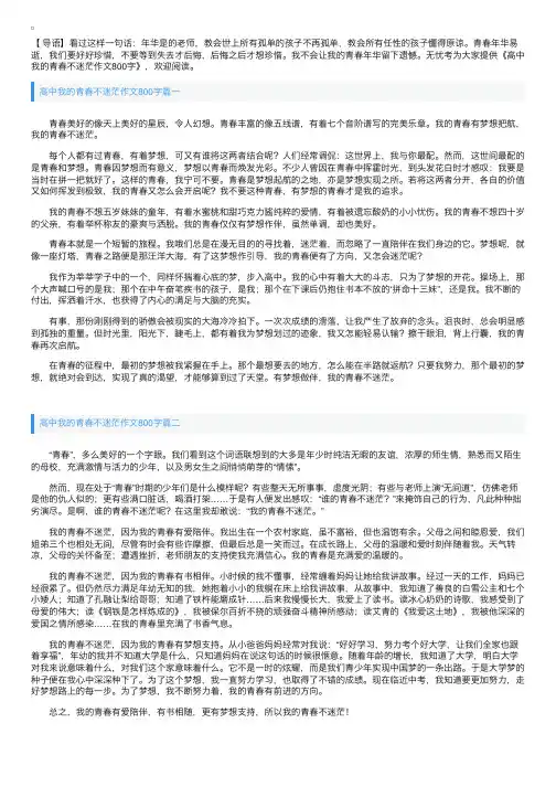 高中我的青春不迷茫作文800字