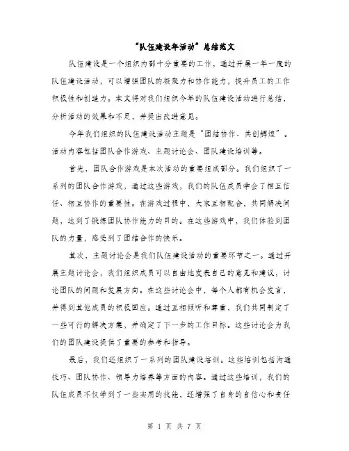 “队伍建设年活动”总结范文
