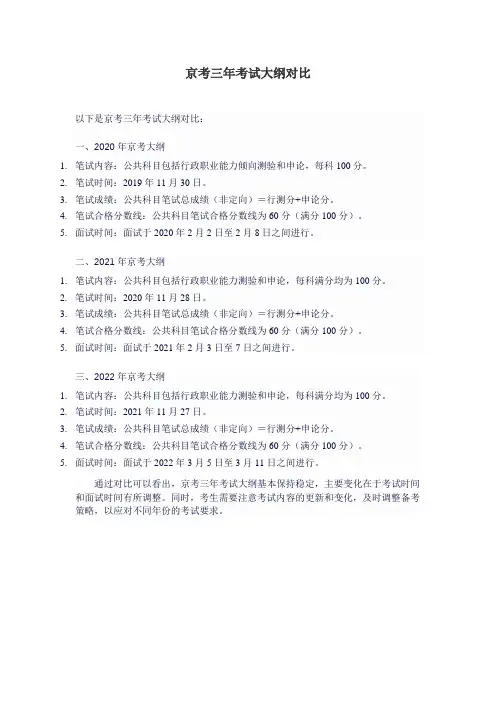 京考三年考试大纲对比