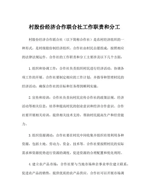 村股份经济合作联合社工作职责和分工
