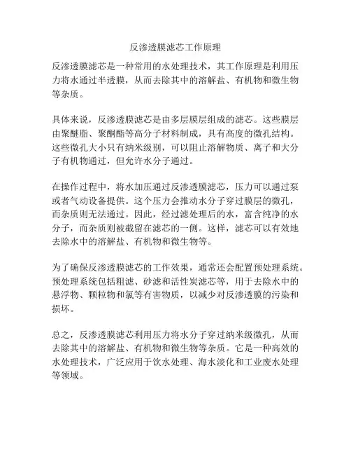 反渗透膜滤芯工作原理