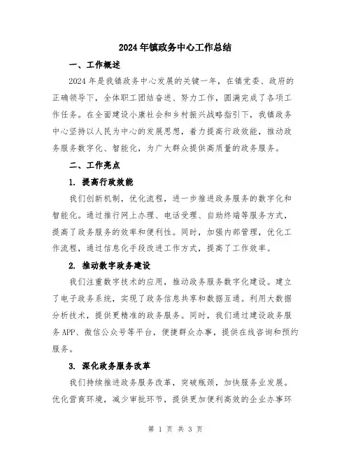 2024年镇政务中心工作总结