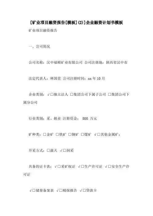 [矿业项目融资报告[模板](2)]企业融资计划书模板