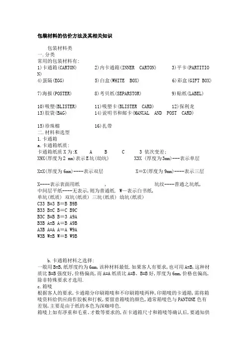 包装材料的估价方法及其相关知识
