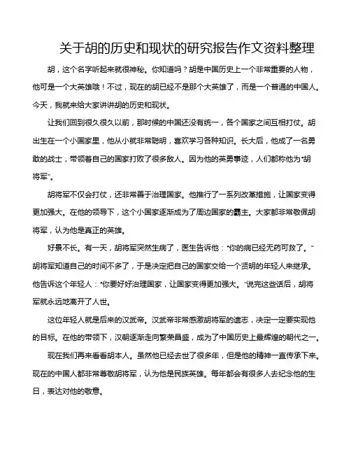 关于胡的历史和现状的研究报告作文资料整理