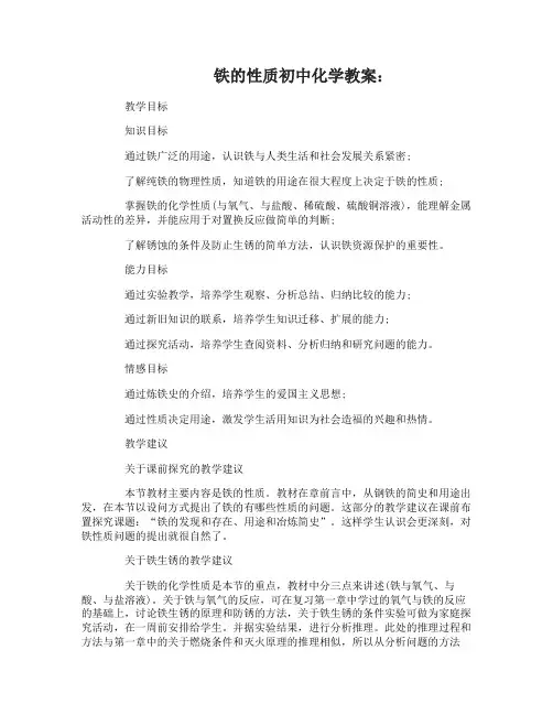 铁的性质初中化学教案及反思