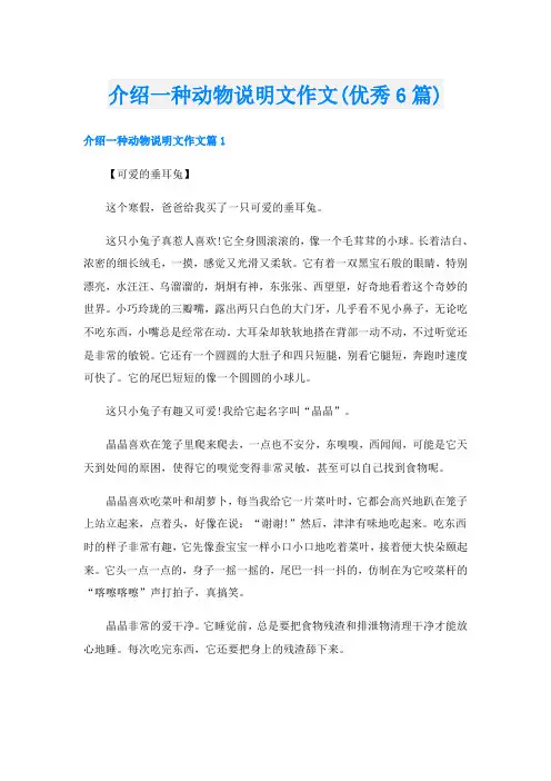 介绍一种动物说明文作文(优秀6篇)