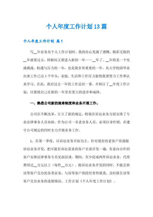 个人年度工作计划13篇