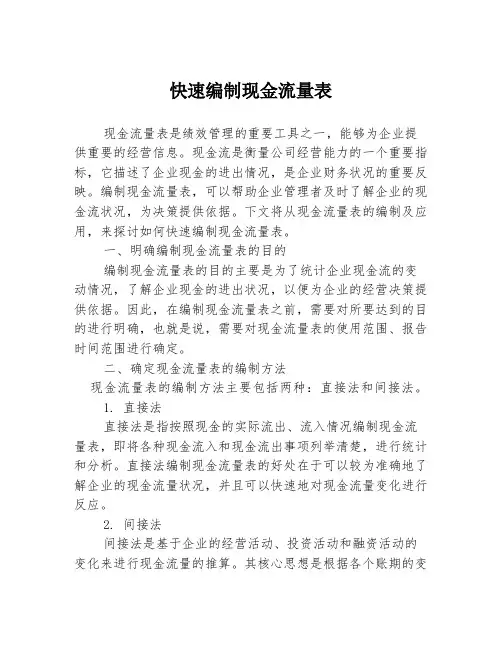 快速编制现金流量表