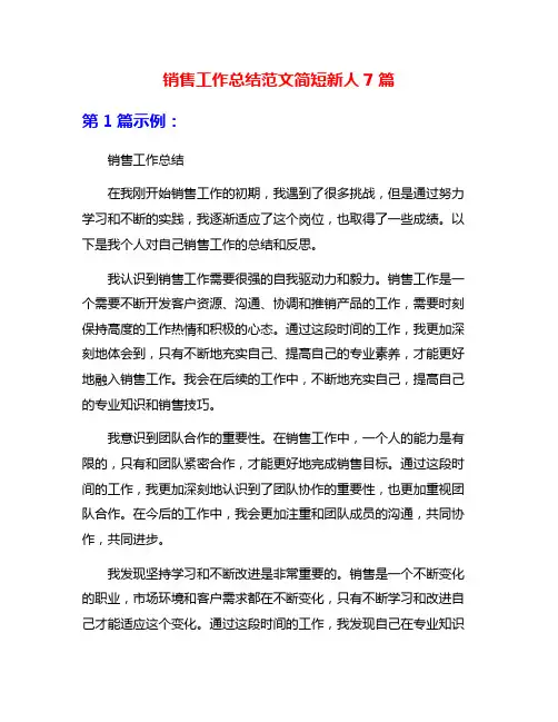 销售工作总结范文简短新人7篇