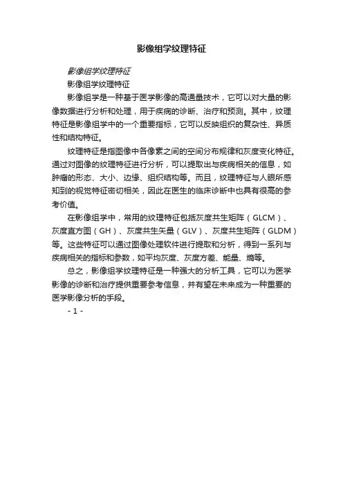 影像组学纹理特征