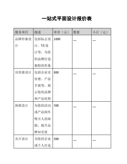 一站式平面设计报价表