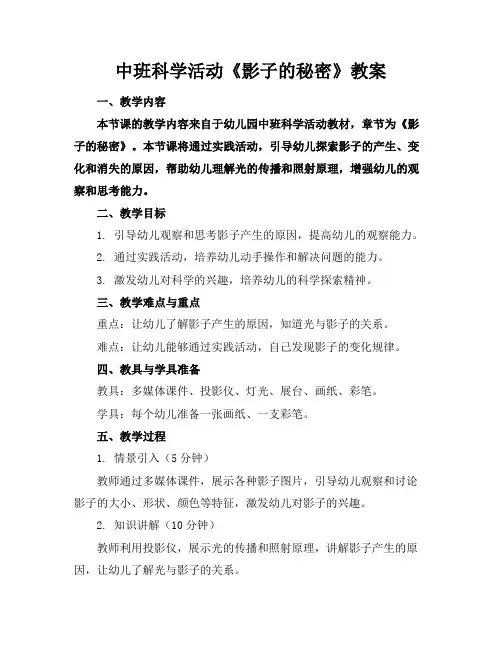 中班科学活动《影子的秘密》教案