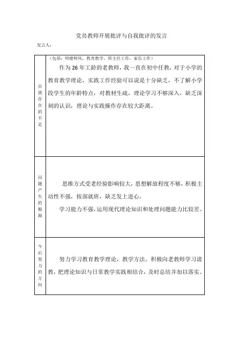 批评与自我批评发言表 (2)
