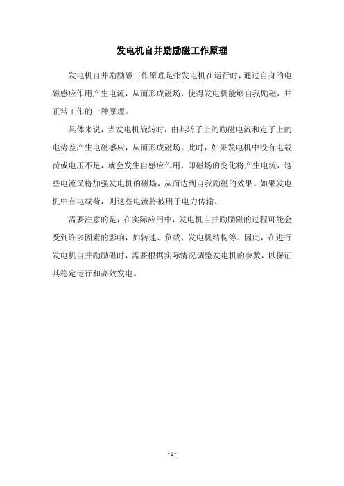 发电机自并励励磁工作原理