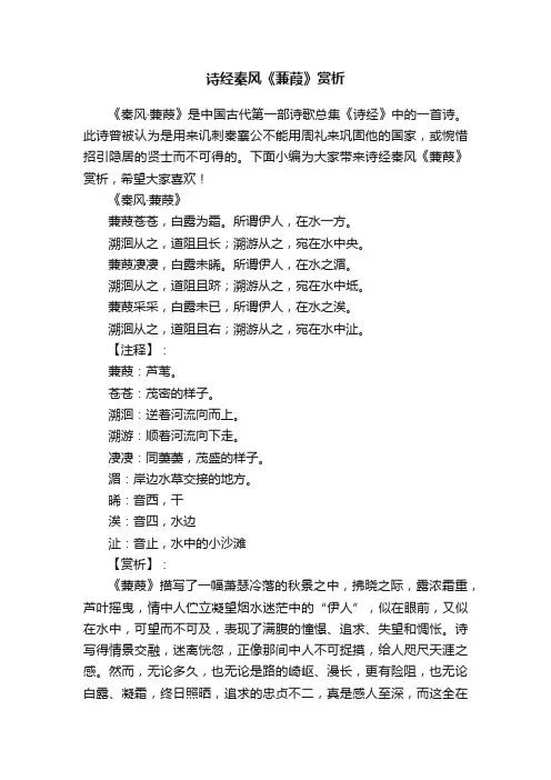 诗经秦风《蒹葭》赏析
