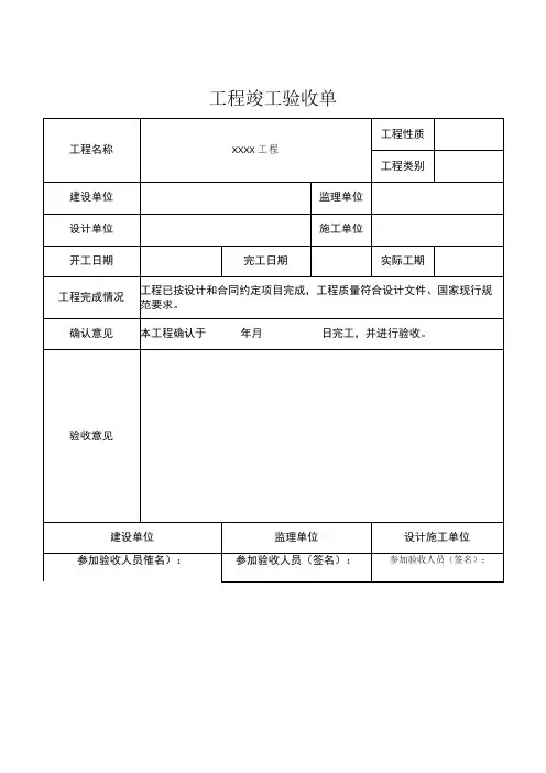 工程竣工验收清单5篇