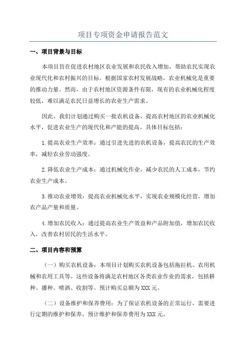 项目专项资金申请报告范文