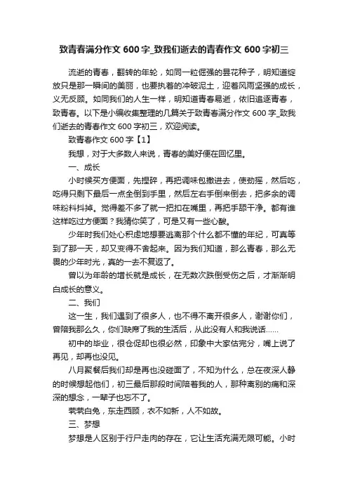 致青春满分作文600字_致我们逝去的青春作文600字初三