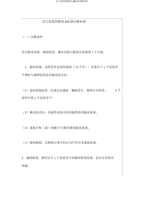 自身免疫性脑炎(AE)诊断标准