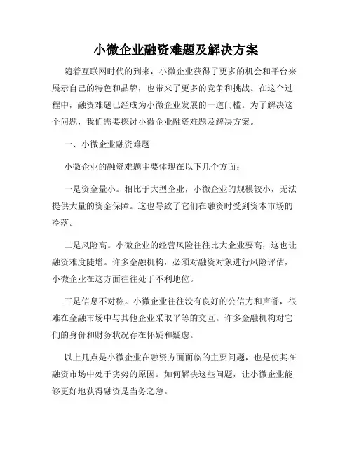 小微企业融资难题及解决方案