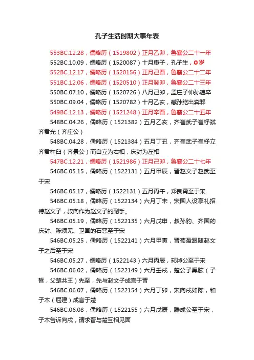 孔子生活时期大事年表
