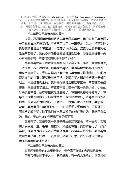 小学二年级关于草莓的作文（六篇）