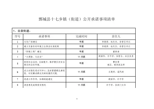鄄城县十七乡镇（街道）公开承诺事项清单（精品）