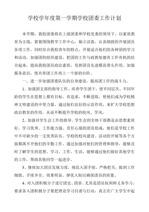 中学20学年度第一学期学校团委工作计划