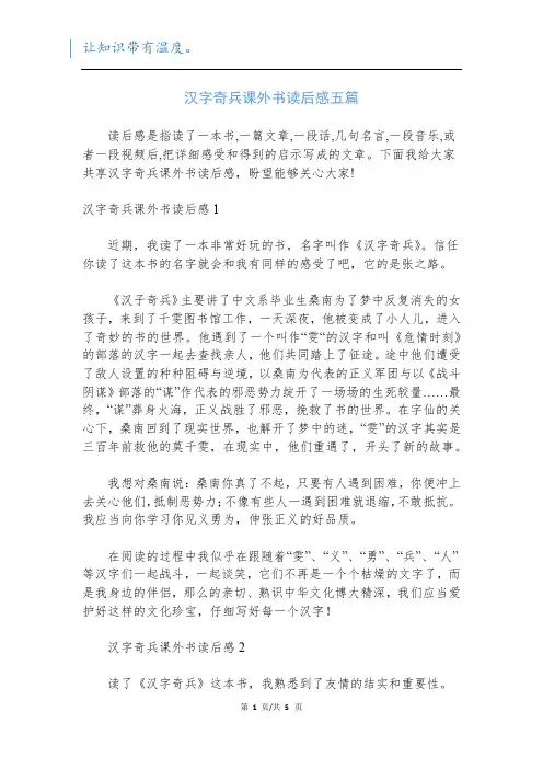汉字奇兵课外书读后感五篇