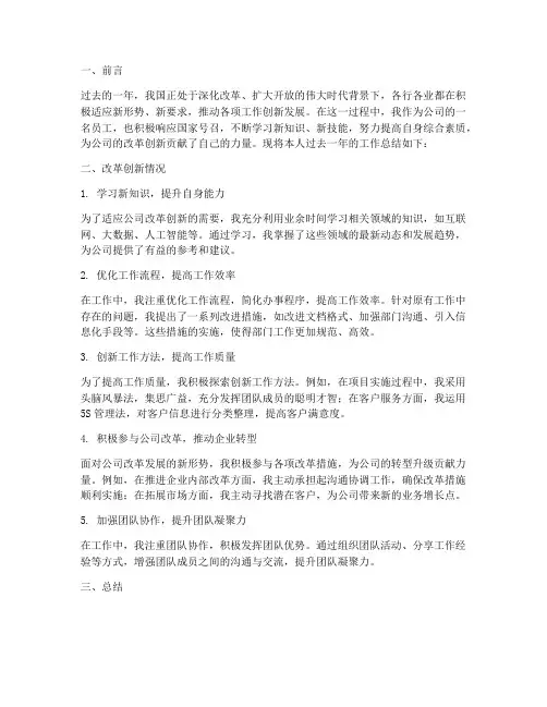 个人工作总结改革创新情况