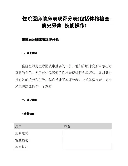 住院医师临床表现评分表(包括体格检查+病史采集+技能操作)