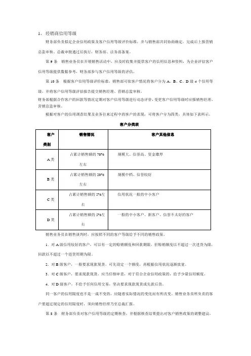 经销商信用等级