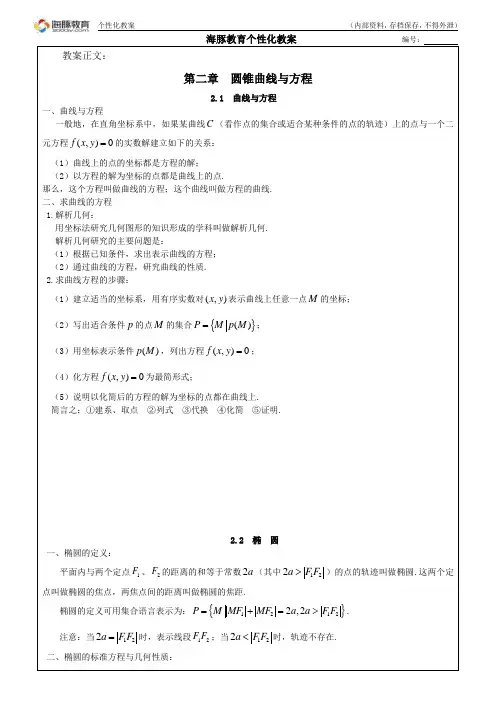 高二圆锥曲线与方程教案