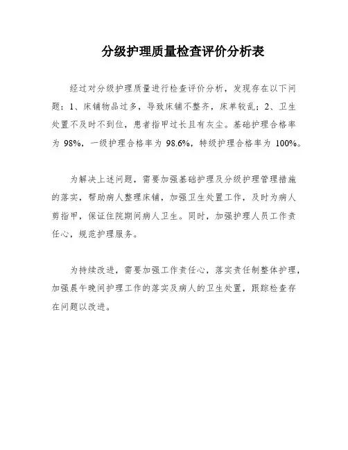 分级护理质量检查评价分析表
