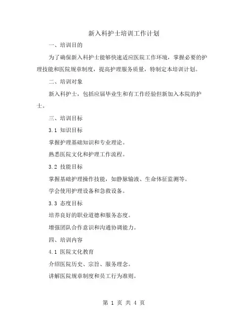 新入科护士培训工作计划